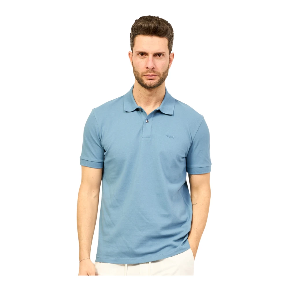 Boss Blauwe Polo T-shirt met Piqué Textuur Blue Heren