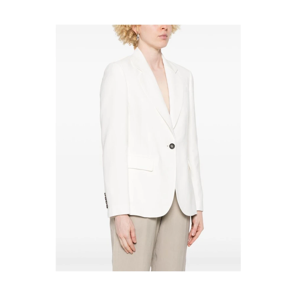 BRUNELLO CUCINELLI Witte Geknoopte Jas met Zakken en Ventilatie White Dames