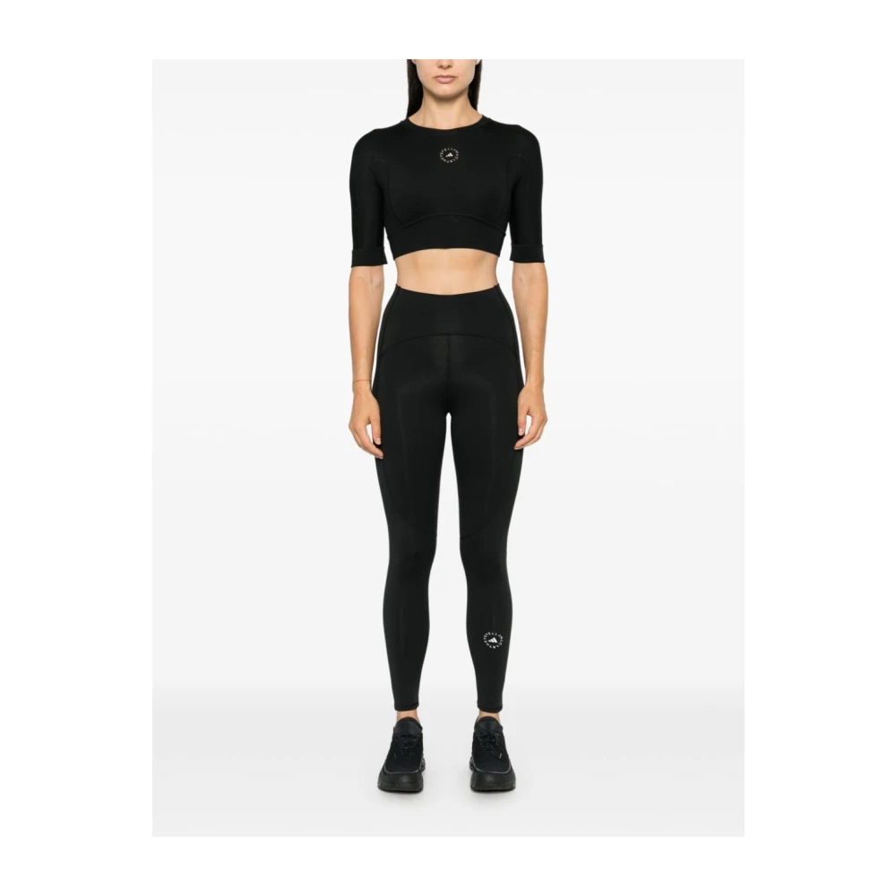 adidas by stella mccartney Zwarte Stretchbroek met Logodetails Black Dames