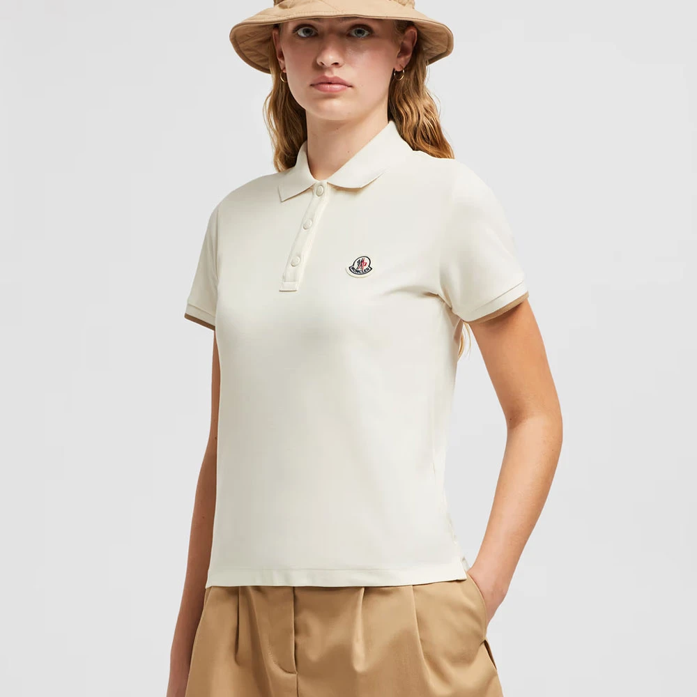 Moncler Logo Patch Piquet Polo White Dames