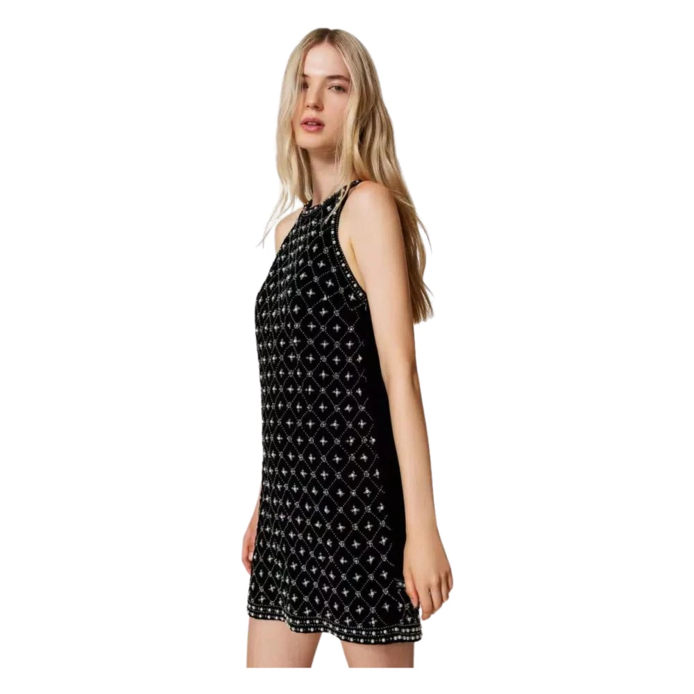 Twinset Handgeborduurde Fluweel Jurk Black Dames
