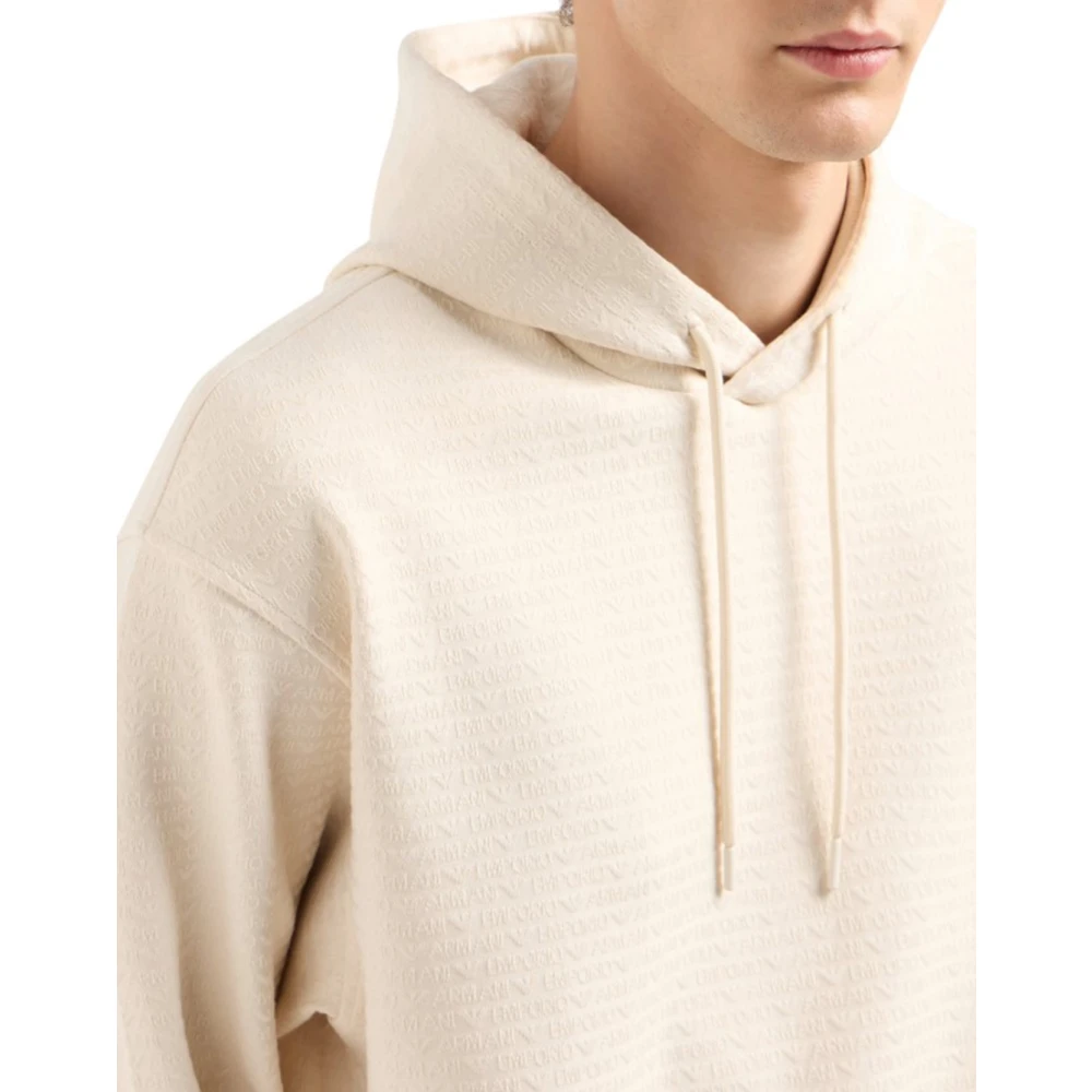 Emporio Armani Gestreepte hoodie met jacquard-logo Beige Heren