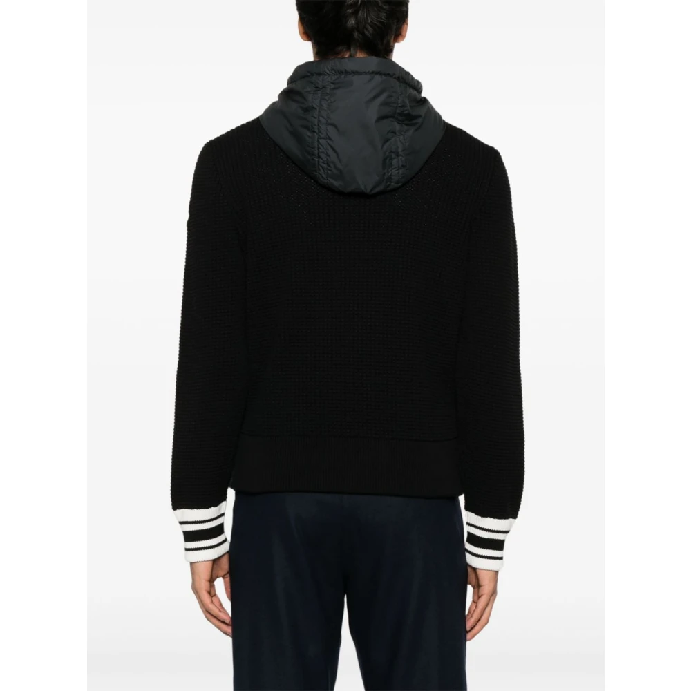 Moncler Zwarte Rits Capuchon Logo Patch Trui Black Heren