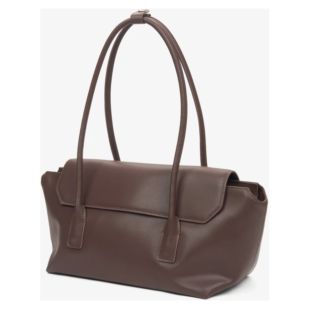 Estro Dames Zadelbruine Leren Schoudertas met Lange Handvatten Brown Dames