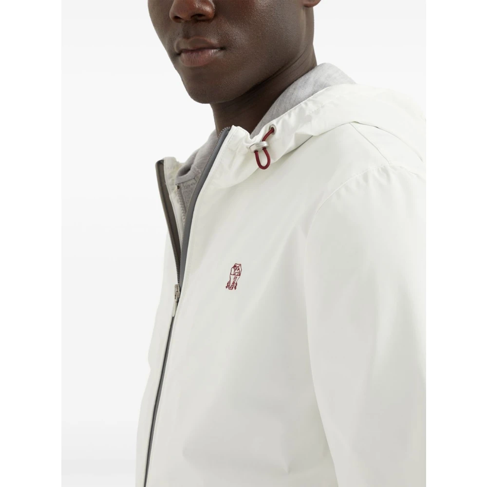 BRUNELLO CUCINELLI Witte Rits Hoodie Jas White Heren
