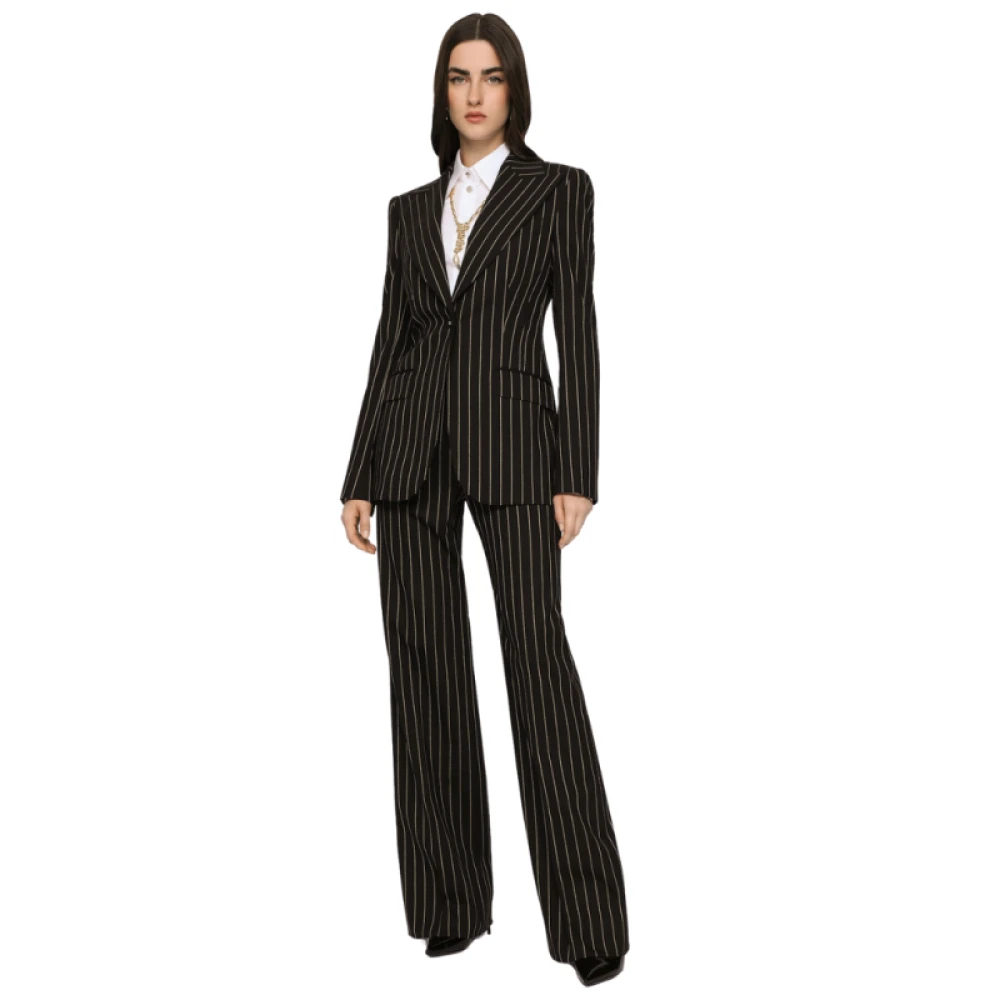 Dolce & Gabbana Bruine Gestreepte Wol Palazzo Broek Brown Dames