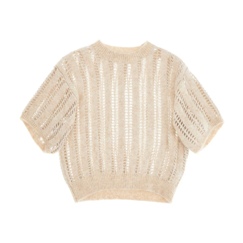 BRUNELLO CUCINELLI Sprankelende Mesh Kortemouw Sweater Beige Dames