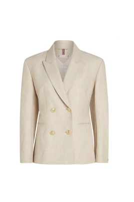 Slim Linneblandning Dubbelknäppt Blazer