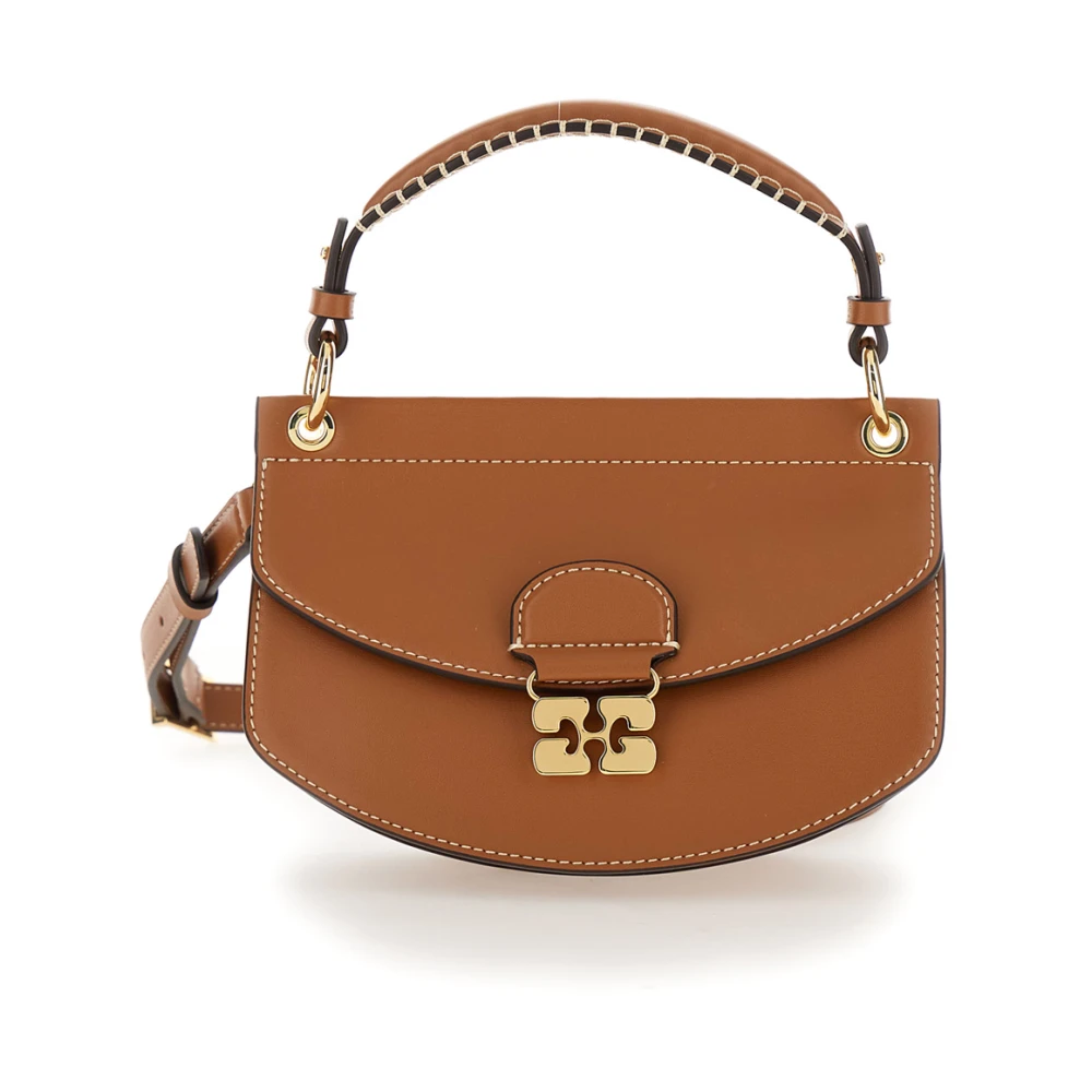 Ganni Bruine Crossbody Tas met Logo Plaque Brown Dames