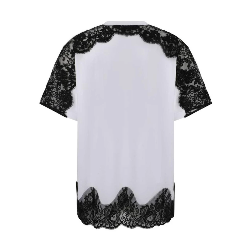 Dolce & Gabbana Kanten Detail Iconisch Logo T-Shirt White Dames