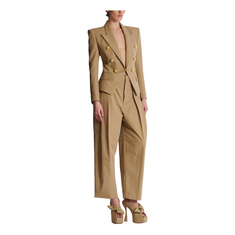 Balmain 6-knoops katoenen jas Beige Dames