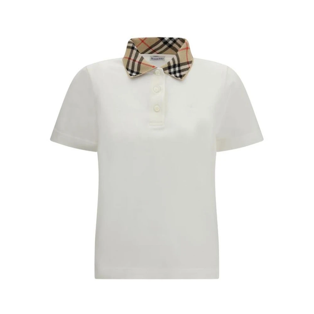 Burberry Vit Pikétröja I Bomull Med Knappslå