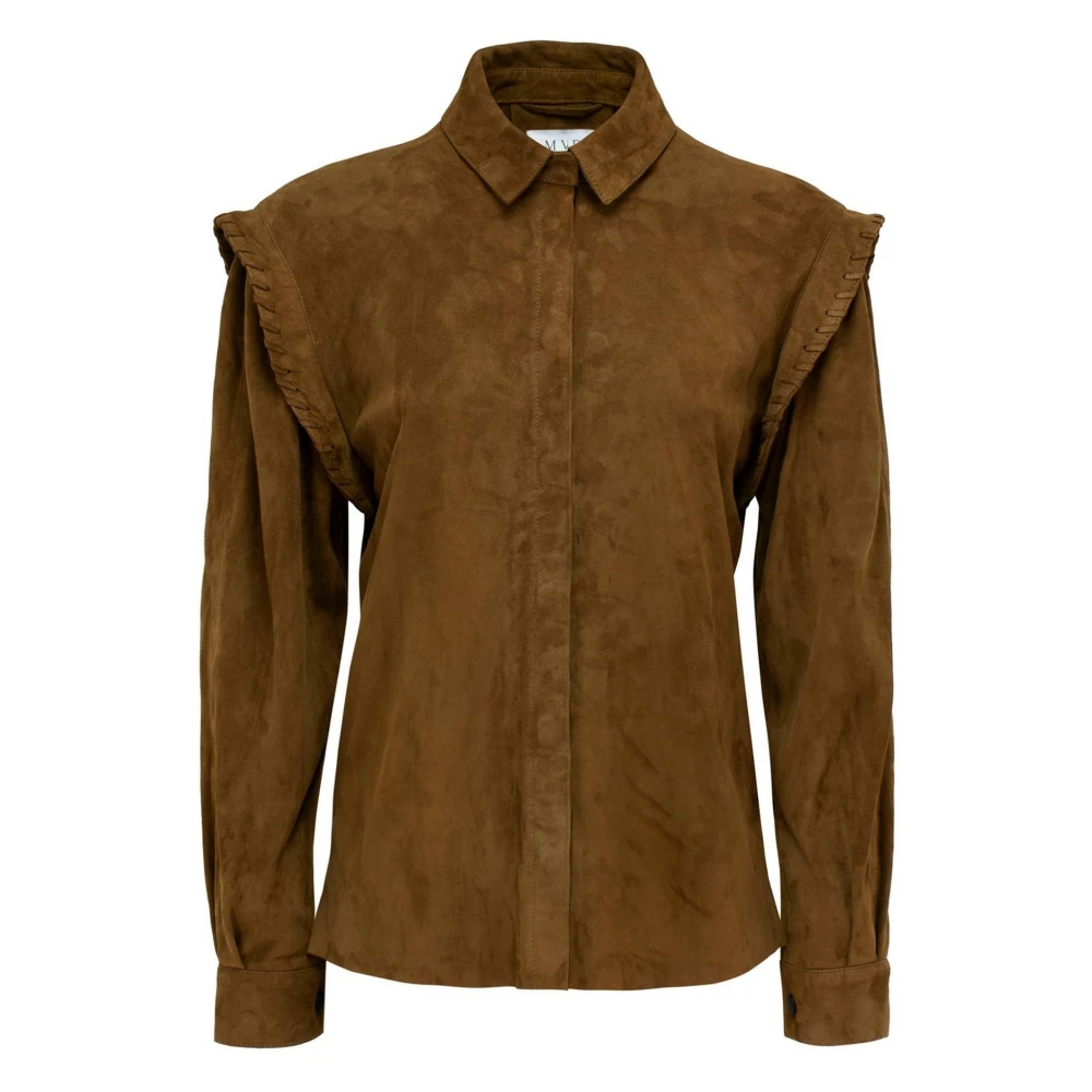 MVP wardrobe Suède Overhemd met Gevlochten Detail Brown Dames