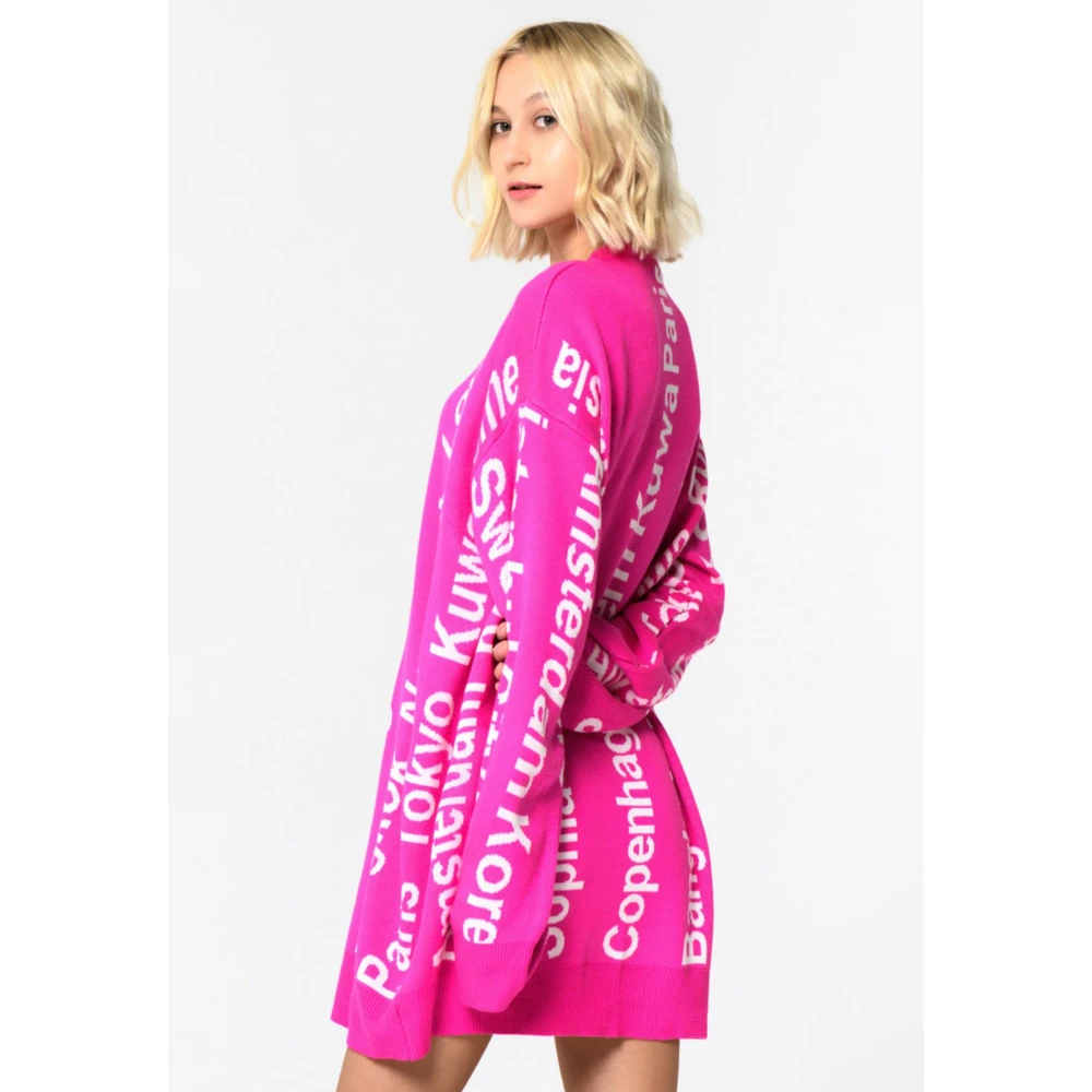 Cesare Gaspari Oversized City Print Gebreide Trui Roze Pink Dames