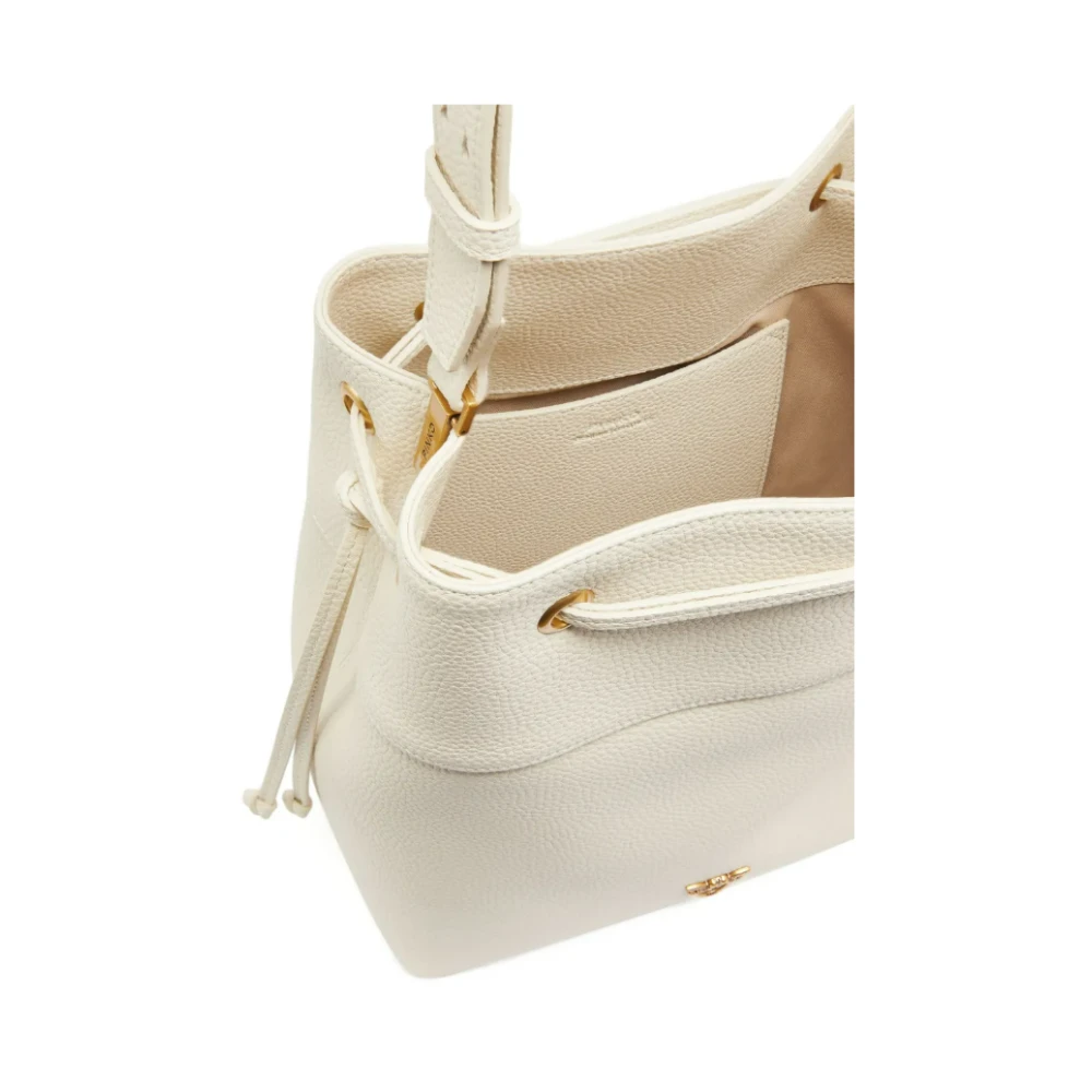 pinko Witte Leren Trekkoordtas met Metalen Logo White Dames