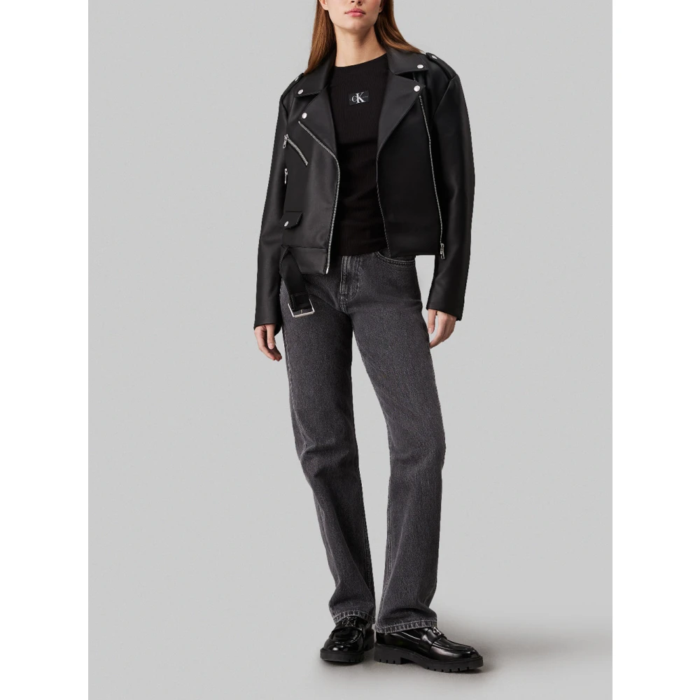 Calvin Klein Jeans Zwarte Biker Eco-Leren Jas Black Dames