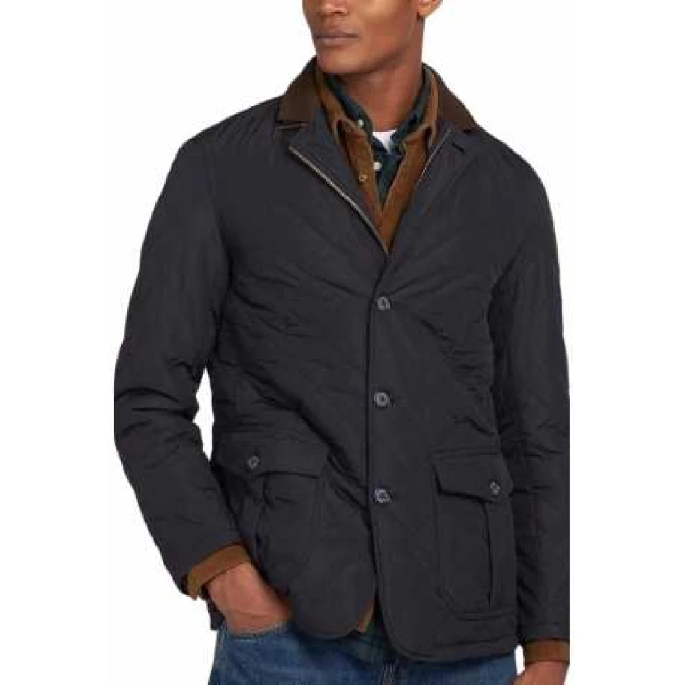 Barbour Navy Gewatteerd Jack Hoge Kraag Achtersplitten Blue Heren