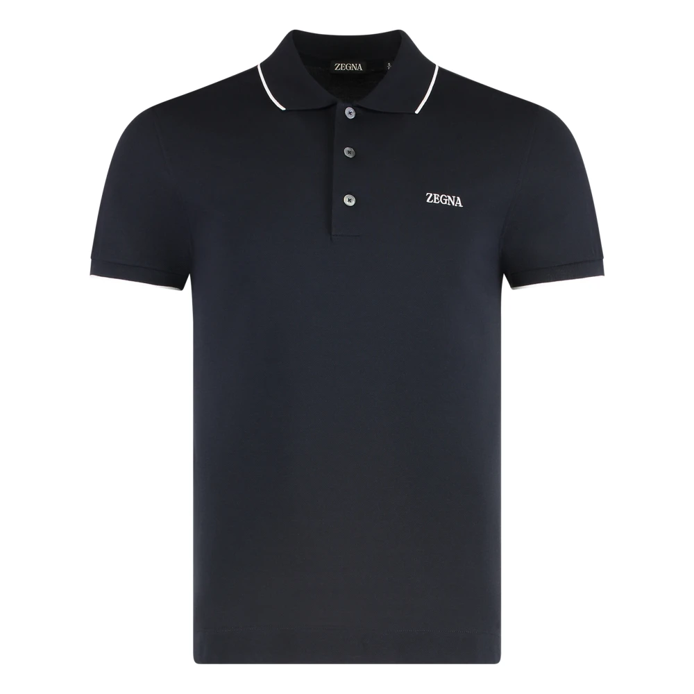 Zegna Mannelijk Blauw Tops Heren, S, Katoen, Polo Shirt Van Katoenpiqué