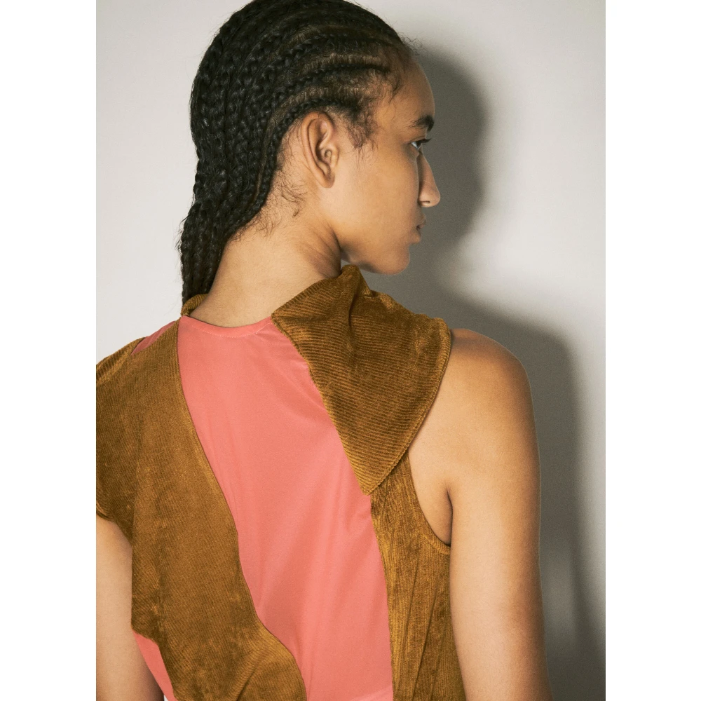 Kiko Kostadinov Contrastpaneel Asymmetrische Zoom Jurk Brown Dames