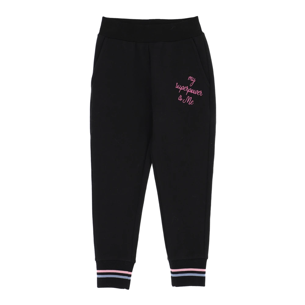 Monnalisa Girls Black Jogging Trousers With Logo Embroidery - Sweatpants - 8 Y - Kids