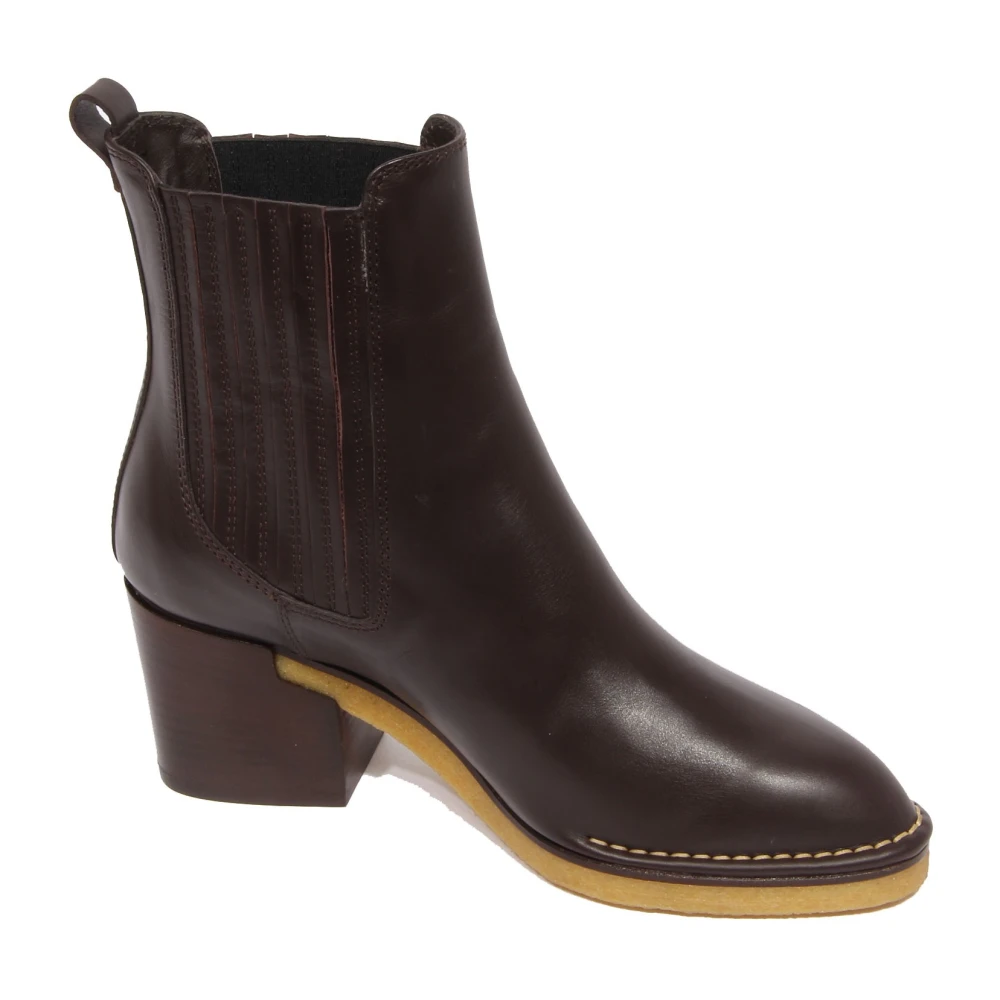 Tod's Women's Brown Heeled Boots, 3 Uk, Leather Ankle Boot With Elastic Detail