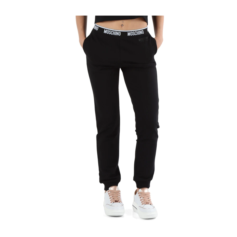 Moschino Stretch katoenen sportieve broek met logo Black Dames