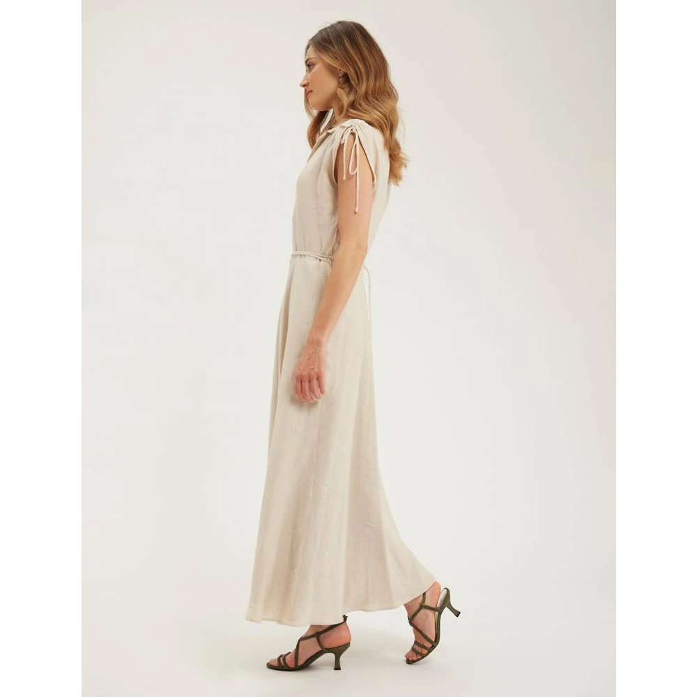 Ines De La Fressange Paris Elegante Linnen Violine Jurk Beige Dames