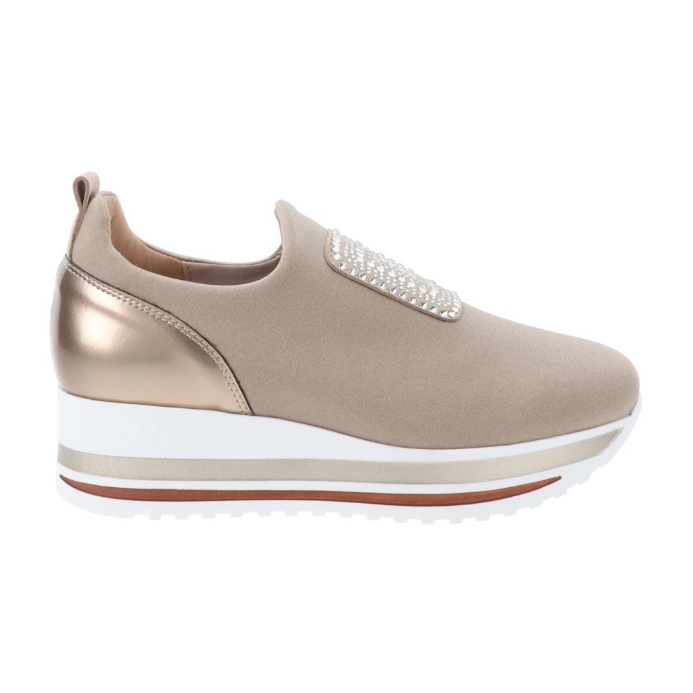 Cinzia Soft Bekväma Tyg Sneakers Beige, Dam