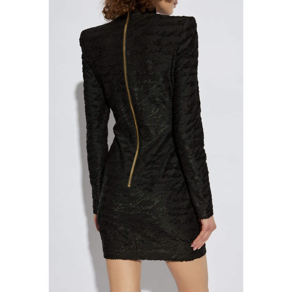 Balmain Korte jurk met opstaande kraag Black Dames