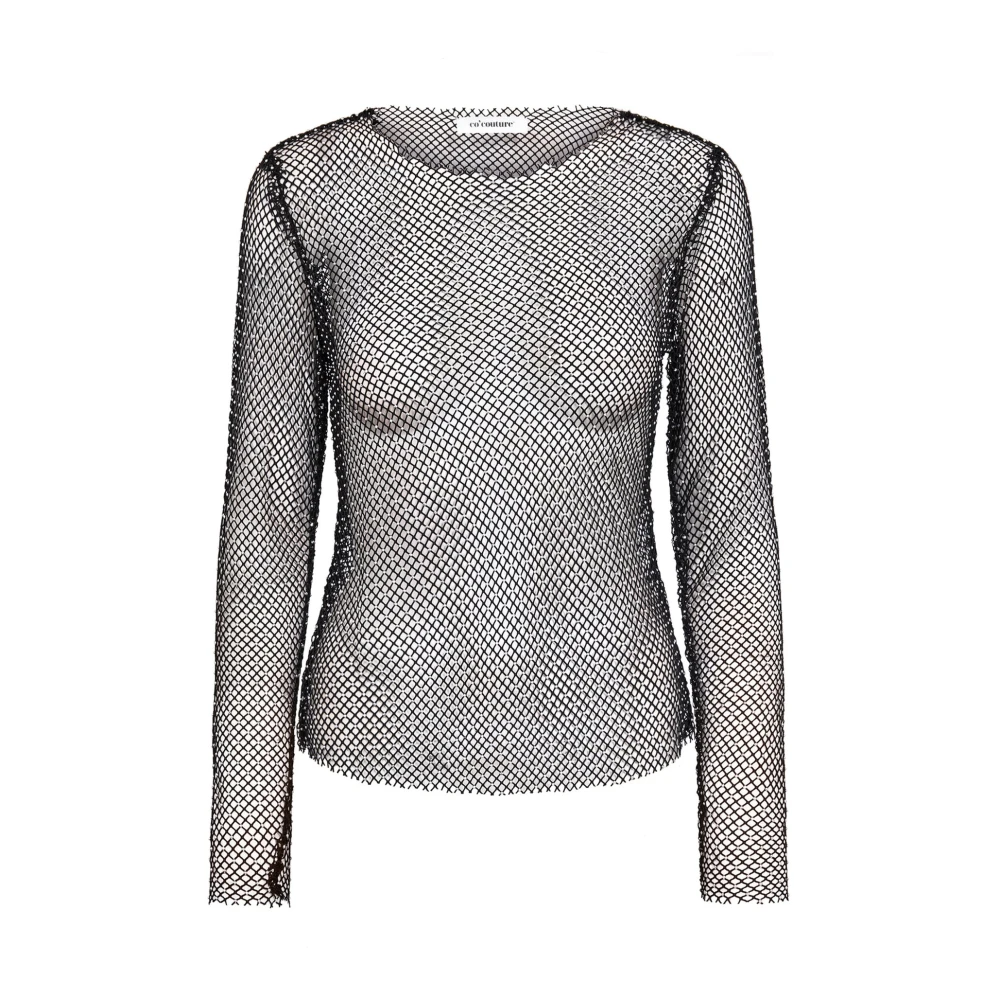 Co'Couture Net Blouse Top Zwart Zilver Black Dames