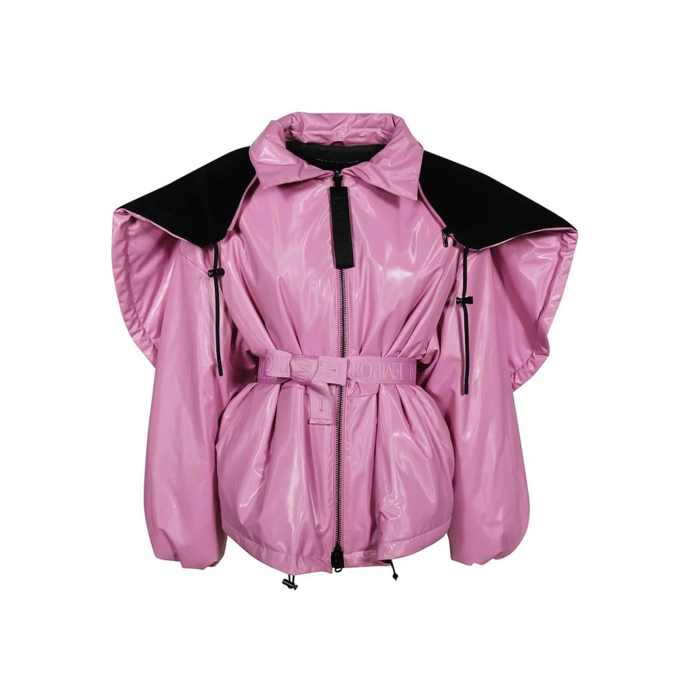 Emporio Armani Gebonden rits omlaag jas met afneembare capuchon Pink Dames