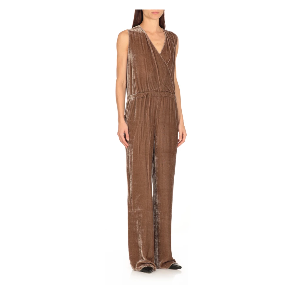 Antonelli Firenze Bruin Fluweel Pak V-Hals Mouwloze Jurk Brown Dames