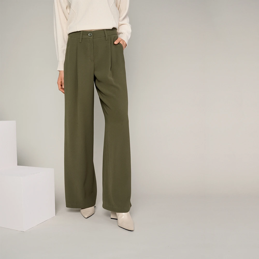 Marie Méro Wijde Pijp Geplooide Broek Green Dames