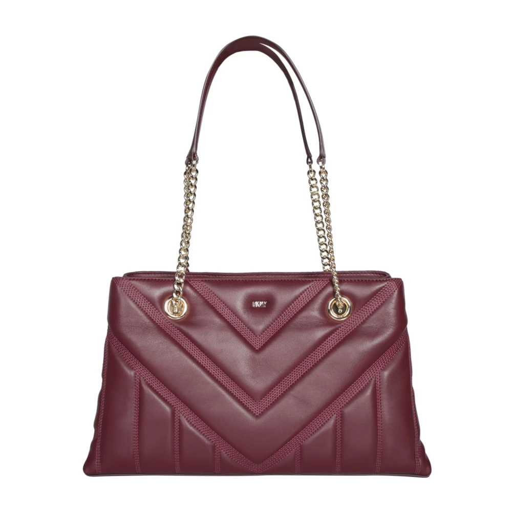 Dkny Quiltad Bordeaux Läder Toteväska Red, Dam