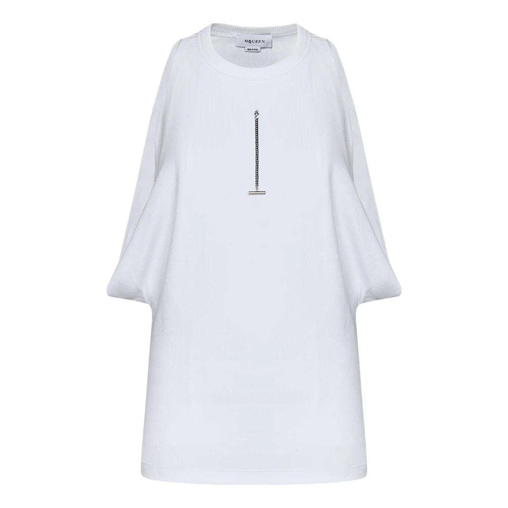 Alexander McQueen Vit Crewneck Ärmlös Topp med T-Bar Kedja White, Dam