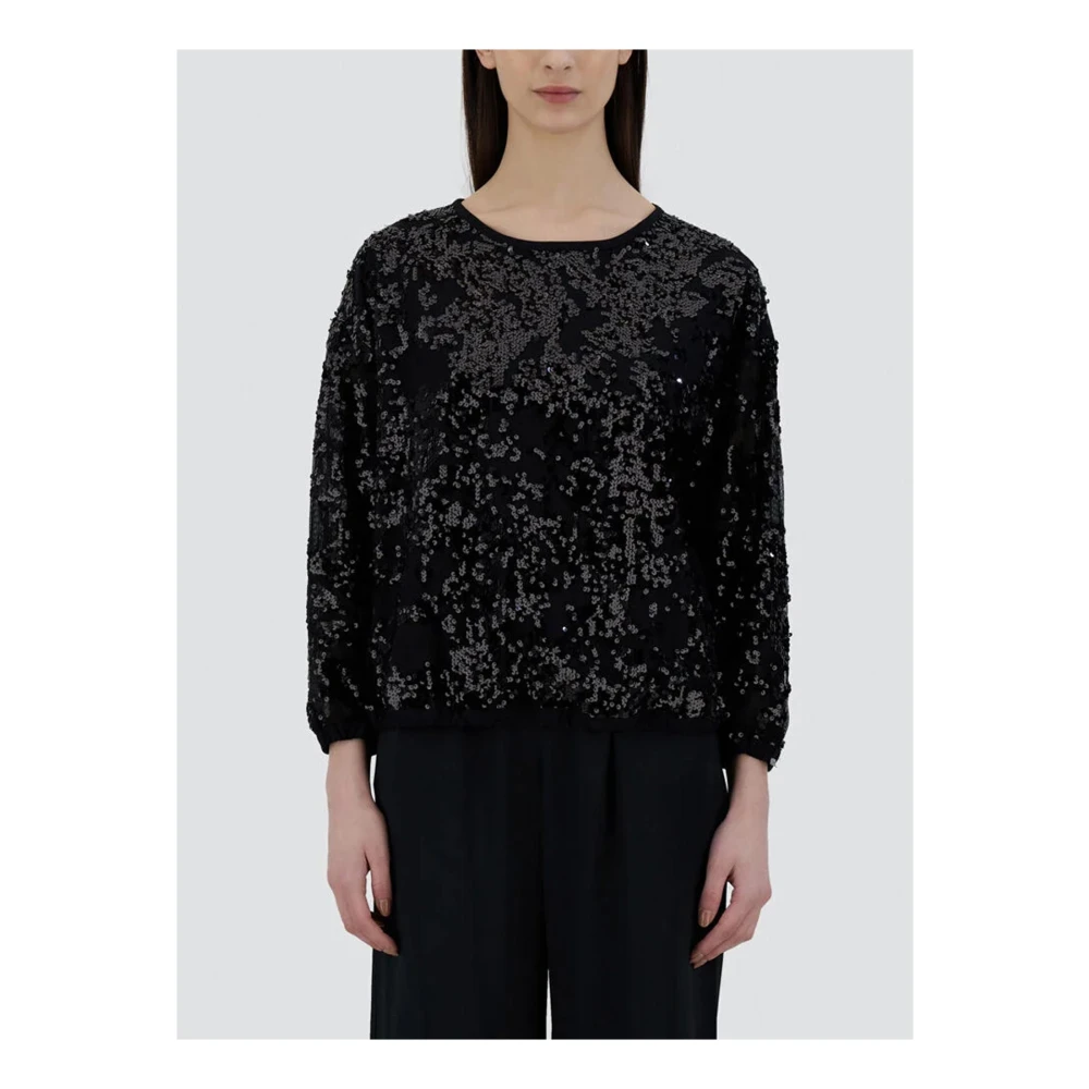 Herno Zwarte paillettrui Regular fit Black Dames