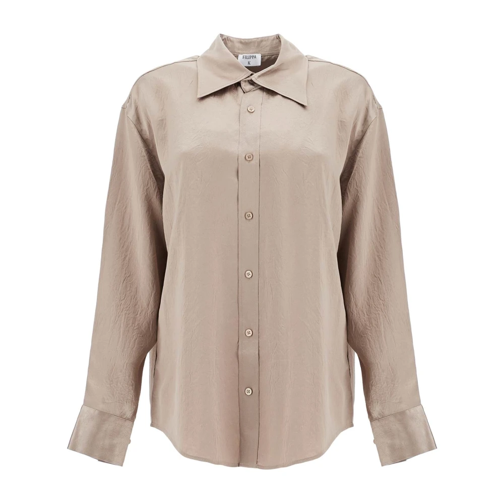 Filippa K Gerimpeld Satijnen Shirt Brown Dames