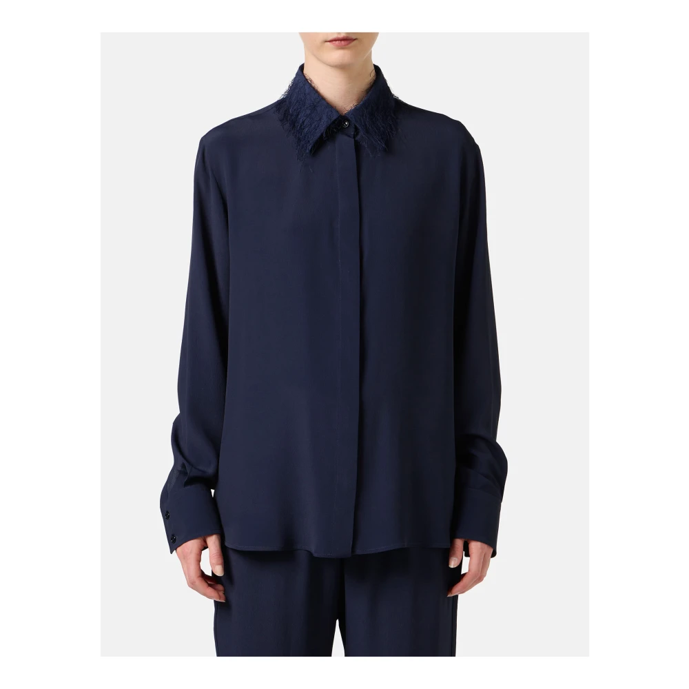 Iceberg Blauwe zijden blend crepe de chine overhemd met elegante details Blue Dames