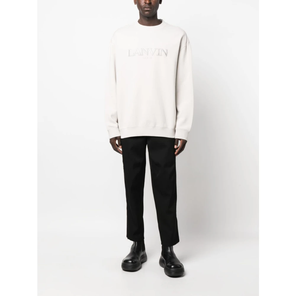 Lanvin Witte Logo-Geborduurde Trui White Heren