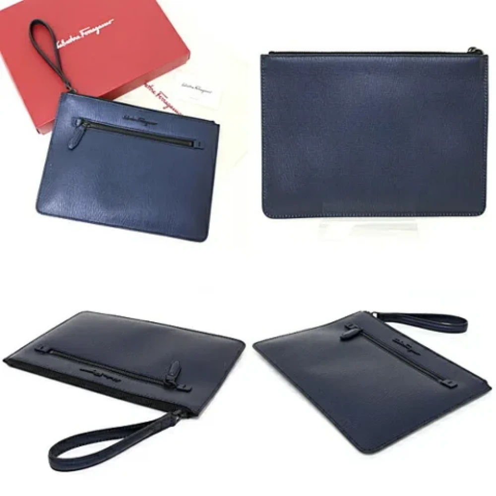 Salvatore Ferragamo Pre-owned Leather clutches Blue Dames