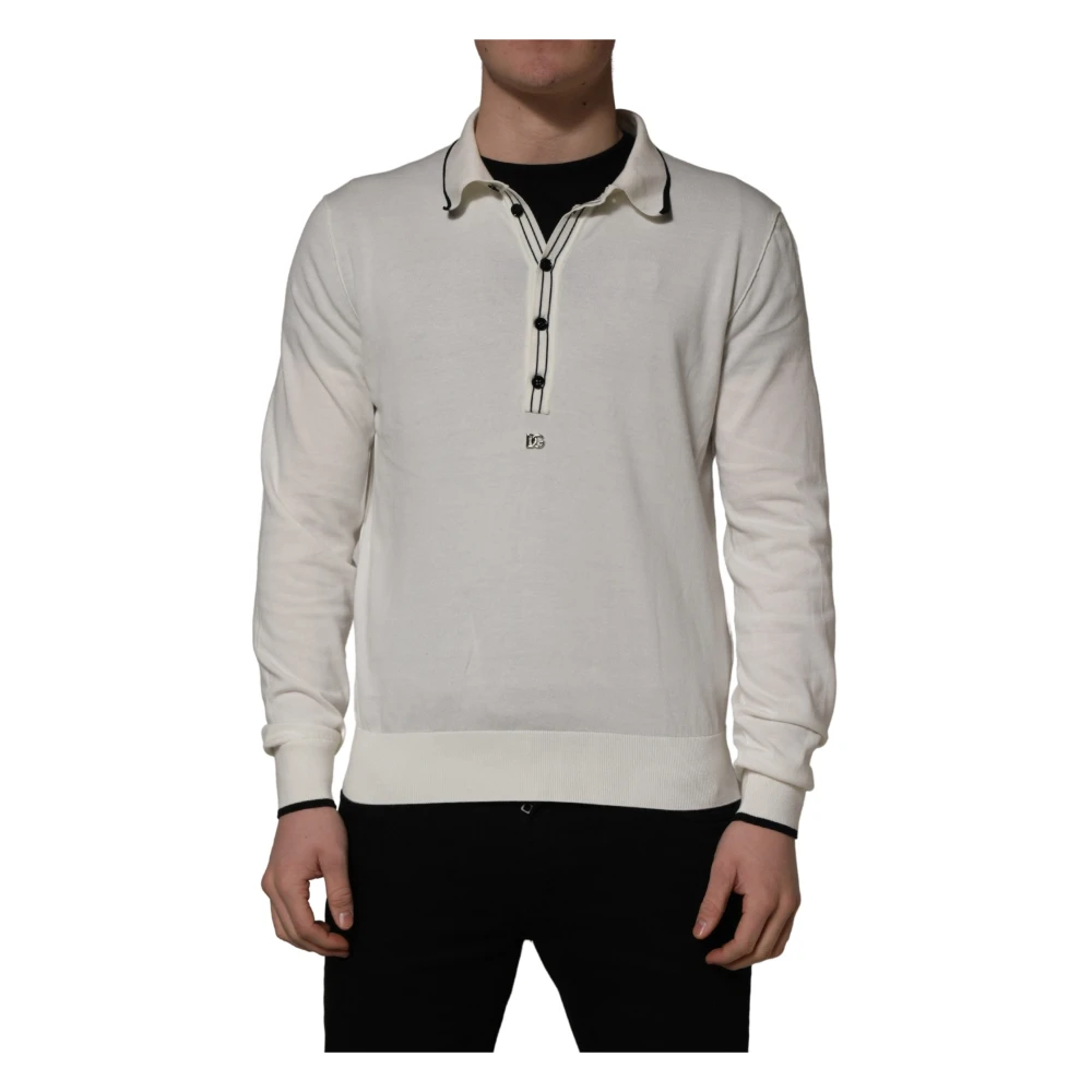 Dolce & Gabbana Round-Neck Knitwear, Male, M, Polo Pullover Jumper White