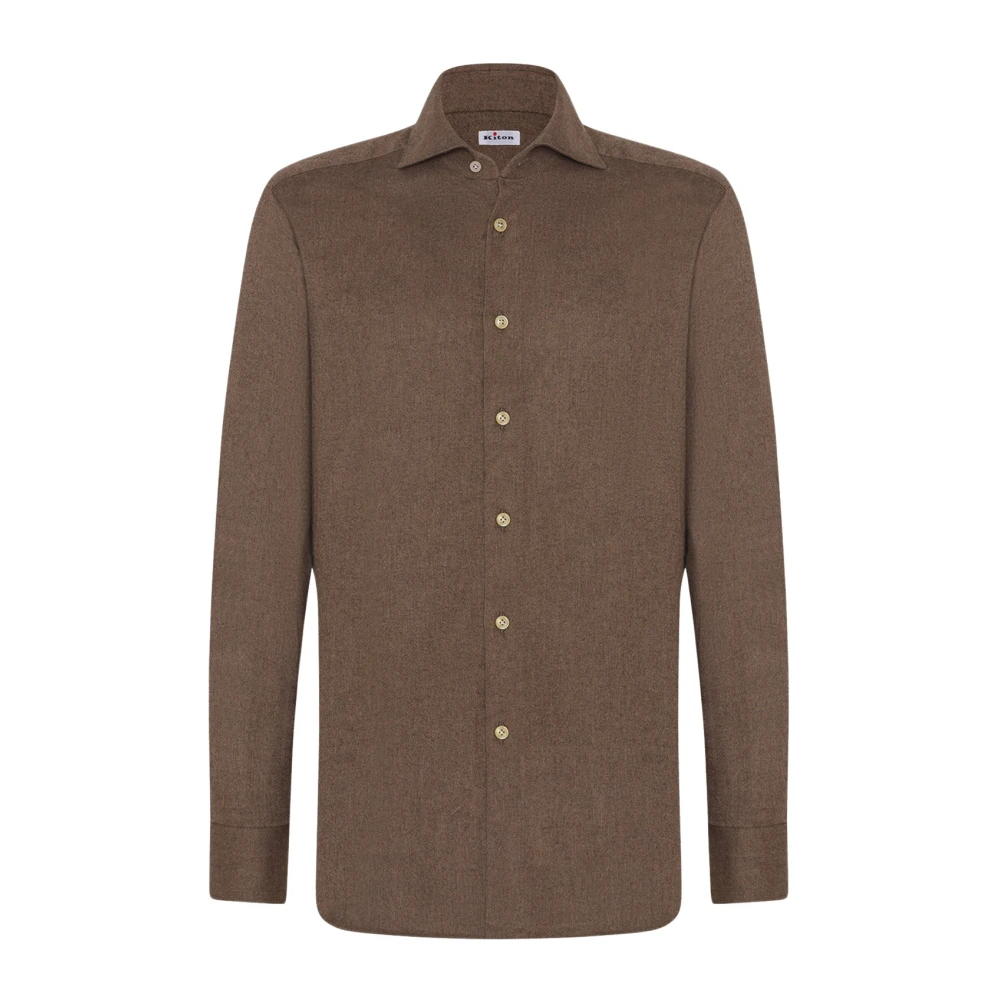 Kiton Luxe Katoenen Flanellen Overhemd Beige Heren