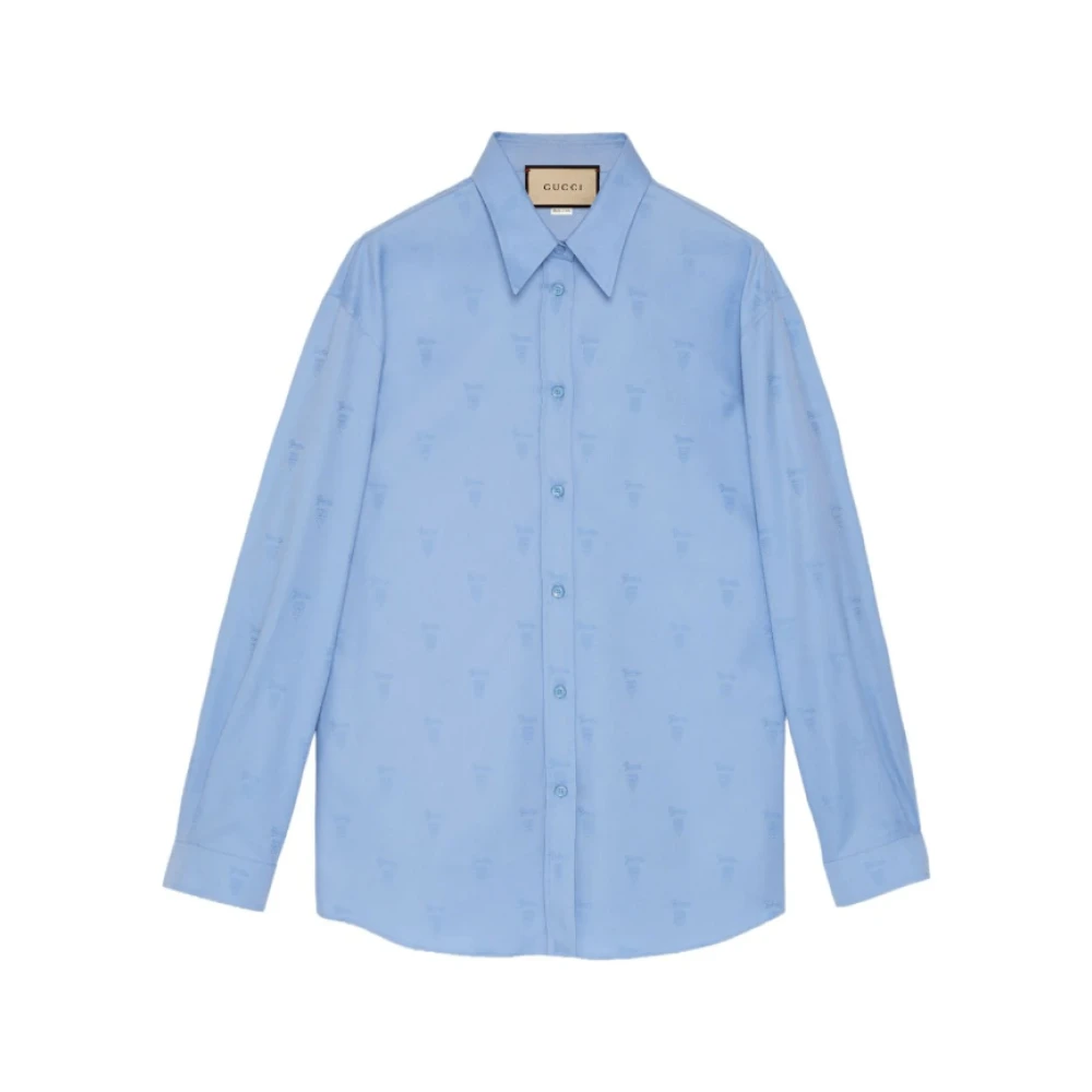 Gucci Blauwe Logo Jacquard Katoenen Overhemd Blue Dames