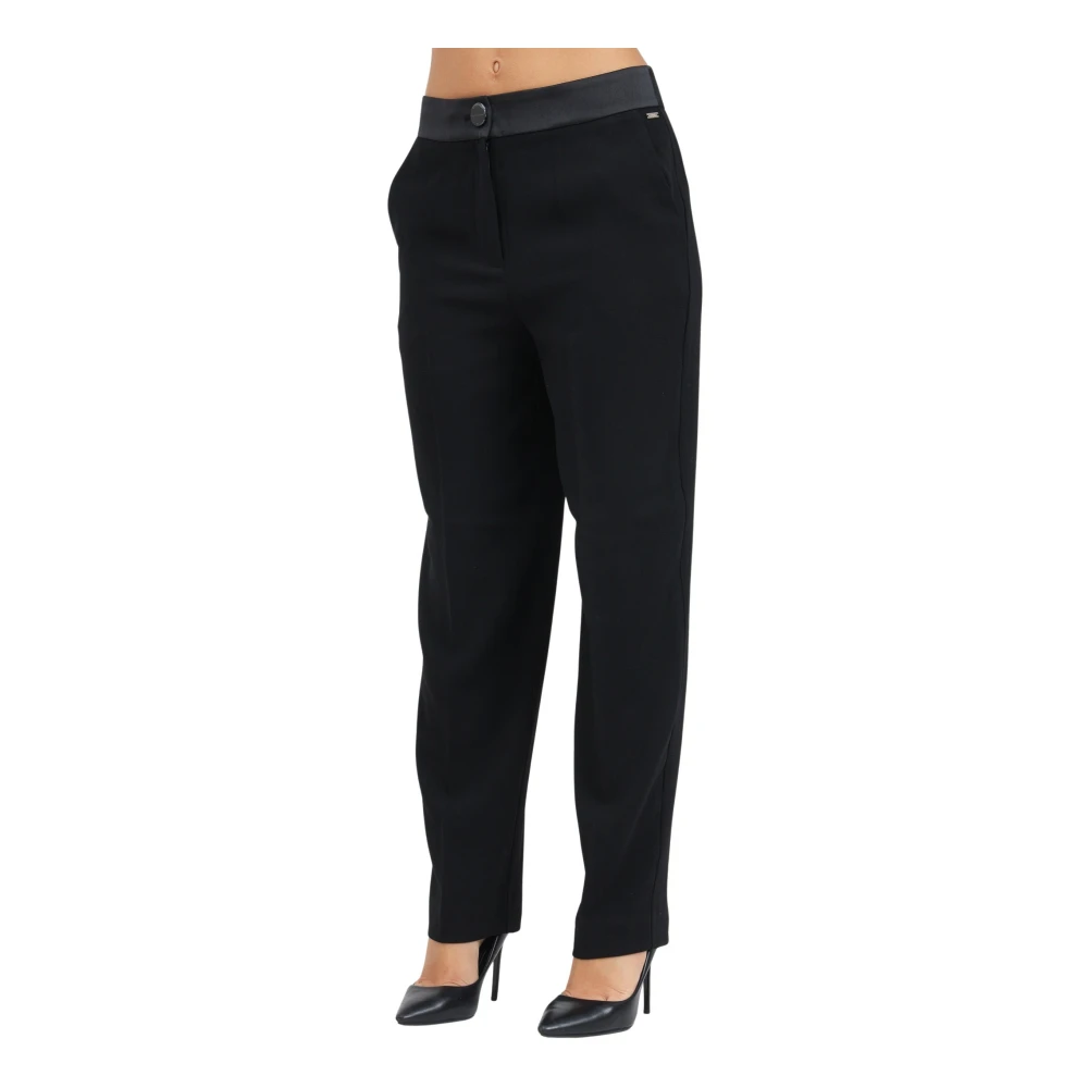 Armani Exchange Hoge taille zwarte broek met logo Black Dames