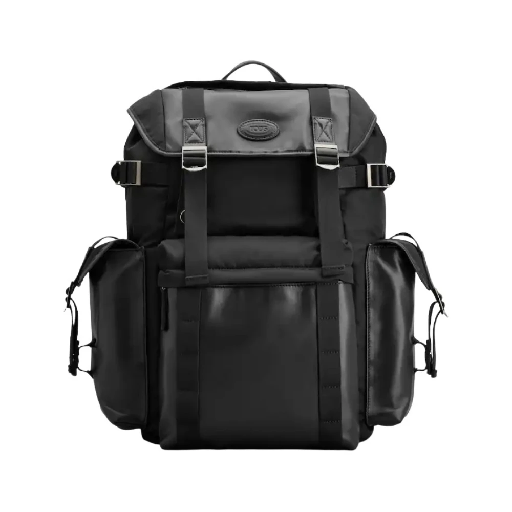 TOD'S Zwarte Stoffen Rugzak met Metalen Gespen Black Heren