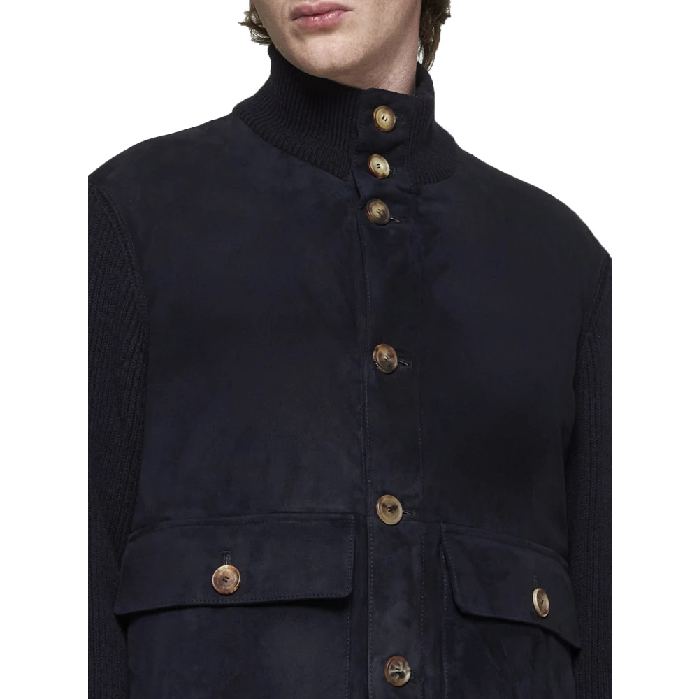 BRUNELLO CUCINELLI Navy Blauw Suède Bomberjack Blue Heren
