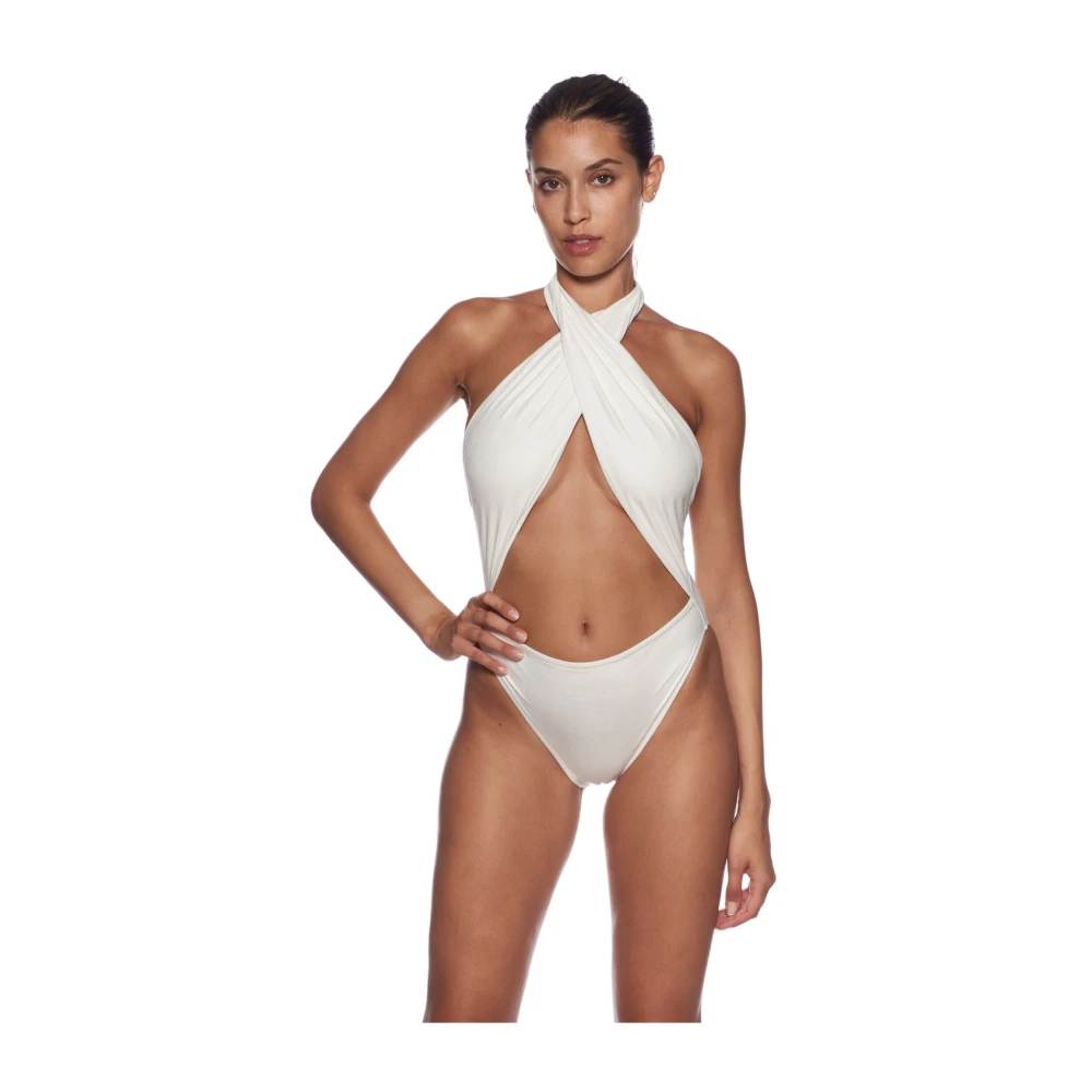 Reina Olga Crème Suède Kruis Swimsuit White Dames