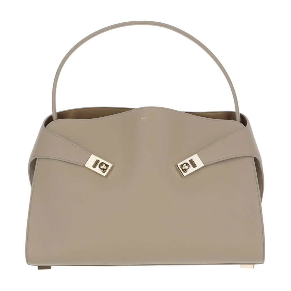 Salvatore Ferragamo Beige leren schoudertas met Gancini gesp Beige Dames