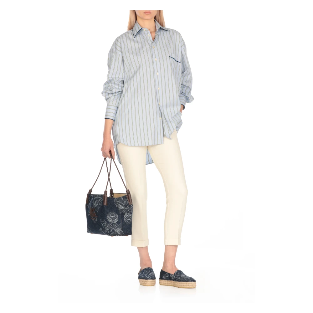 ETRO Blauwe Katoenen en Leren Dames Tas Blue Dames