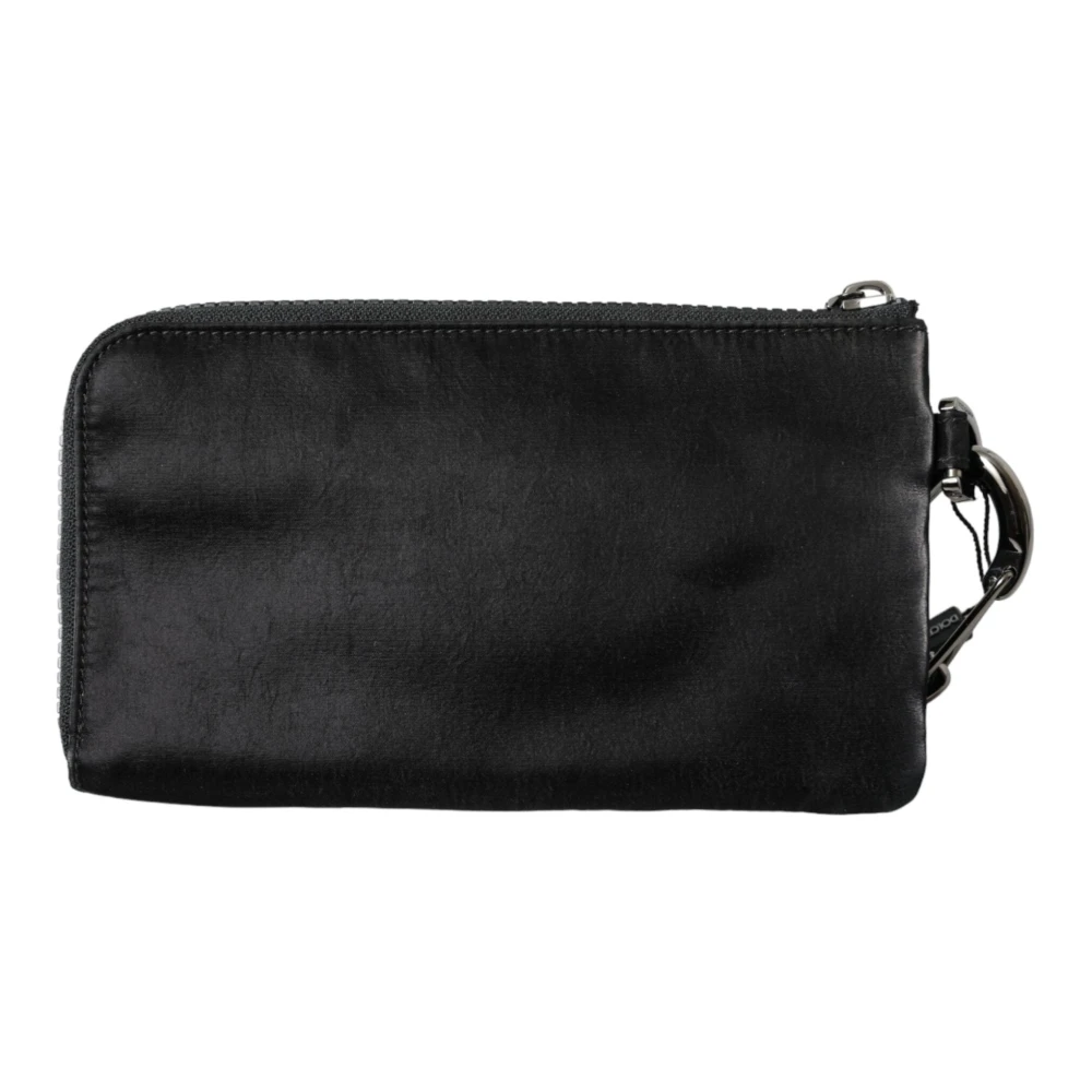 Dolce & Gabbana Zwarte Nylon Logo Plaque Sleutelhanger Tas Clutch Black Heren